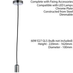 Loops Hanging Ceiling Pendant Light & Rose Kit Chrome Steel Industrial Adjustable Lamp in Metallics - thumbnail 2