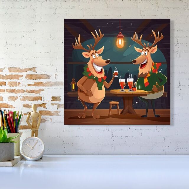 Warren Reed - Designer Reindeers Having A Beer Canvas - Size: w10 inch x h10 inch - image 1