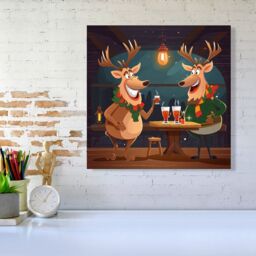 Warren Reed - Designer Reindeers Having A Beer Canvas - Size: w10 inch x h10 inch - thumbnail 1
