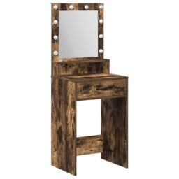 Berkfield Home Makeup Table with LED Lights - Smoked Oak, 50x41x135 cm in Brown - Size: 50 x 41 x 135 cm - thumbnail 2