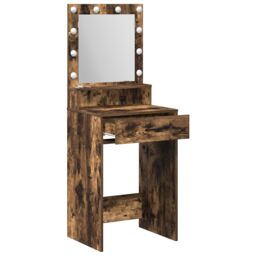 Berkfield Home Makeup Table with LED Lights - Smoked Oak, 50x41x135 cm in Brown - Size: 50 x 41 x 135 cm - thumbnail 4
