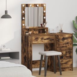 Berkfield Home Makeup Table with LED Lights - Smoked Oak, 50x41x135 cm in Brown - Size: 50 x 41 x 135 cm - thumbnail 1