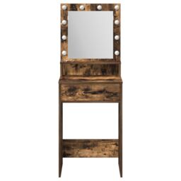 Berkfield Home Makeup Table with LED Lights - Smoked Oak, 50x41x135 cm in Brown - Size: 50 x 41 x 135 cm - thumbnail 5