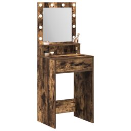 Berkfield Home Makeup Table with LED Lights - Smoked Oak, 50x41x135 cm in Brown - Size: 50 x 41 x 135 cm - thumbnail 3