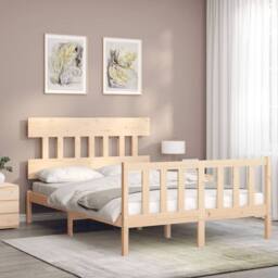 Berkfield Home Beautiful Bed Frame with Headboard 120x200 cm Solid Wood in Natural - thumbnail 1
