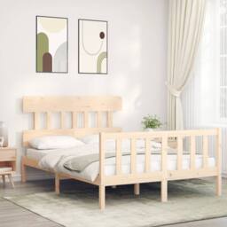 Berkfield Home Beautiful Bed Frame with Headboard 120x200 cm Solid Wood in Natural - thumbnail 2