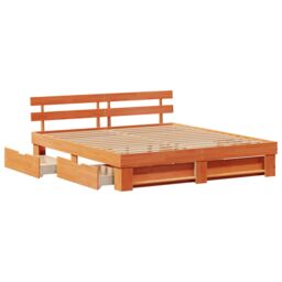 Berkfield Home with Drawer with Headboard with Storage Wax brown 200 x 200 cm Solid pine wood - thumbnail 6