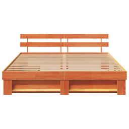 Berkfield Home with Drawer with Headboard with Storage Wax brown 200 x 200 cm Solid pine wood - thumbnail 8