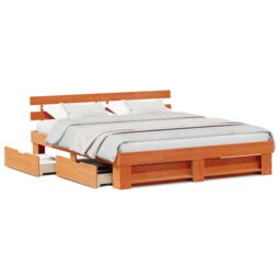 Berkfield Home with Drawer with Headboard with Storage Wax brown 200 x 200 cm Solid pine wood - thumbnail 4