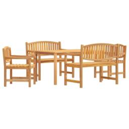 Berkfield Home 5 Piece Garden Dining Set Solid Wood Teak in Brown - thumbnail 2