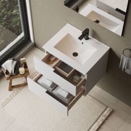 Banyetti Celtic 600mm Wall Hung Bathroom Vanity Unit with Lira Basin - Gloss White - thumbnail 2