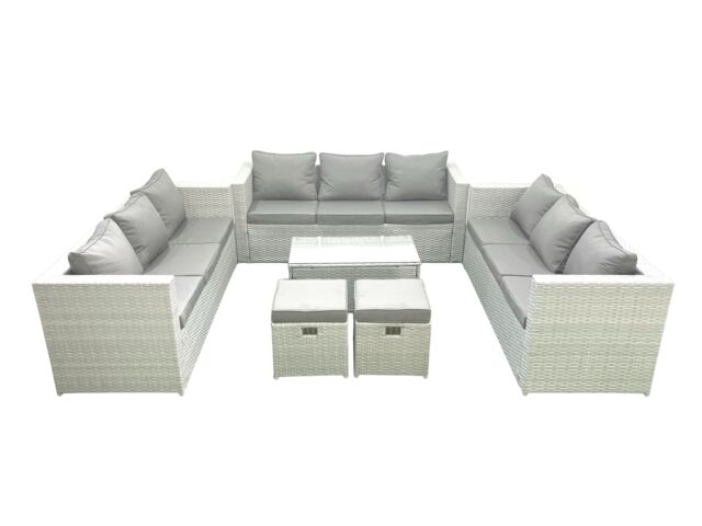 Fimous Rattan Garden Outdoor Furniture Set 11 Seater Garden Sofa Coffee Table Set with 2 Small Footstool Light Grey Mixed - image 1