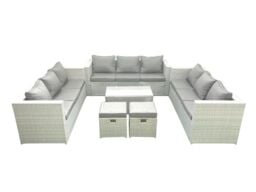 Fimous Rattan Garden Outdoor Furniture Set 11 Seater Garden Sofa Coffee Table Set with 2 Small Footstool Light Grey Mixed - thumbnail 1