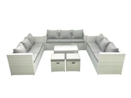 Fimous Rattan Garden Outdoor Furniture Set 11 Seater Garden Sofa Coffee Table Set with 2 Small Footstool Light Grey Mixed - thumbnail 2