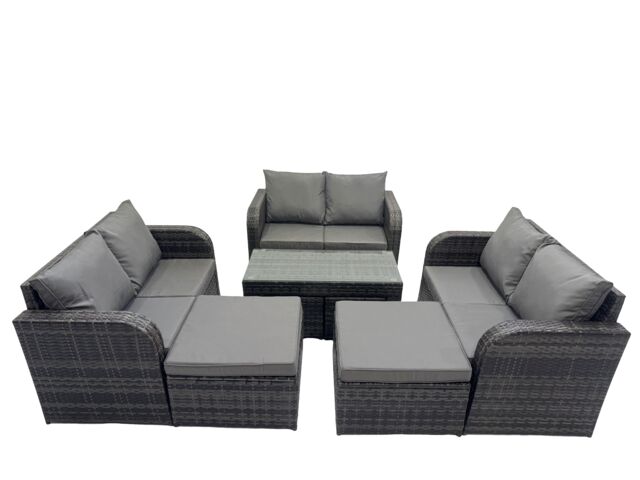 Fimous Garden Outdoor Furniture Set with 2 Big Footstools Dark Grey Mixed - image 1