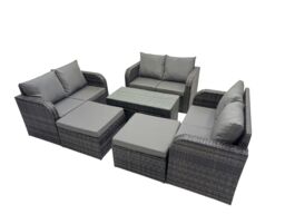 Fimous Garden Outdoor Furniture Set with 2 Big Footstools Dark Grey Mixed - thumbnail 2