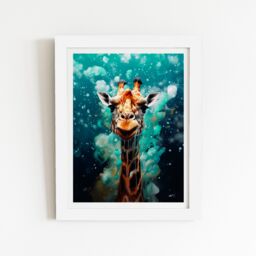 "Warren Reed - Designer Splashart Giraffe Face Framed Art Print in White - Size: W16"" x H24""" - thumbnail 2