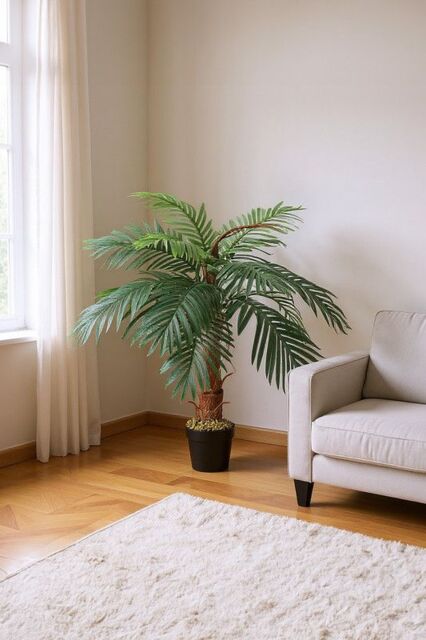 1m Realistic Faux Palm Tree in Black Plastic Pot Home Office Decor in Green