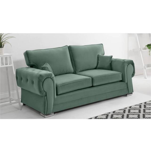 Furniture 786 Chingford Plush Velvet Full Back 3 Seater Sofa in Green - image 1