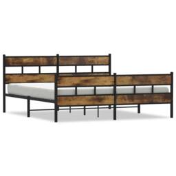 Berkfield Home Metal Bed Frame without Mattress Smoked Oak 180x200 cm Super King in Brown - thumbnail 1