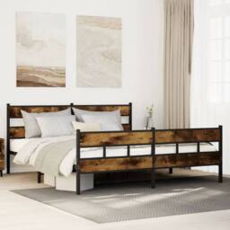 Berkfield Home Metal Bed Frame without Mattress Smoked Oak 180x200 cm Super King in Brown - thumbnail 2