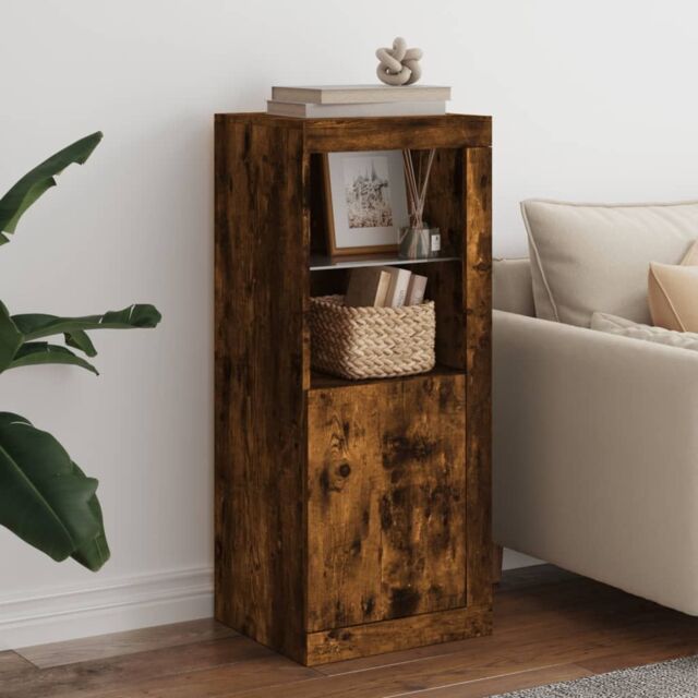 Berkfield Home Sideboard with LED Lights Smoked Oak 41x37x100 cm in Brown - Size: 41 x 37 x 100 cm - image 1