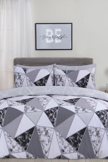 OHS Marble Geo Duvet Cover with Pillowcase Bedding Set in Charcoal - Size: Double - image 1