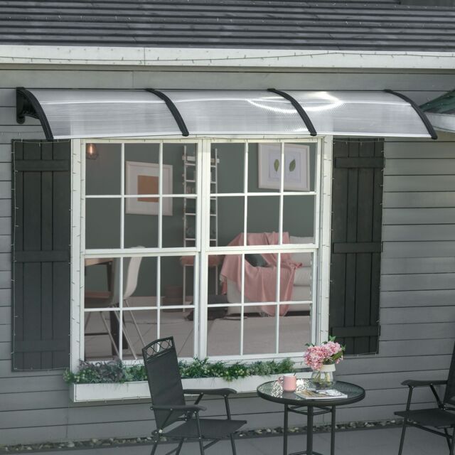 OUTSUNNY Front Door Canopy Outdoor Awning 300x96cm for Window Porch Back Door Clear - Size: 300x96 cm