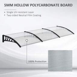 OUTSUNNY Front Door Canopy Outdoor Awning 300x96cm for Window Porch Back Door Clear - Size: 300x96 cm - thumbnail 4
