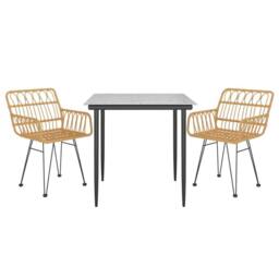 Berkfield Home 3 Piece Garden Dining Set Poly Rattan in Brown - thumbnail 3