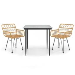 Berkfield Home 3 Piece Garden Dining Set Poly Rattan in Brown - thumbnail 1