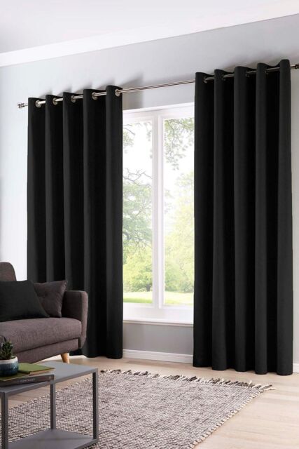 Fusion 'Sorbonne' 100% Cotton Light Filtering Plain Dyed Eyelet Curtains in Black - Size: 168 cm width x 229 cm drop - image 1