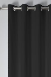 Fusion 'Sorbonne' 100% Cotton Light Filtering Plain Dyed Eyelet Curtains in Black - Size: 168 cm width x 229 cm drop - thumbnail 2