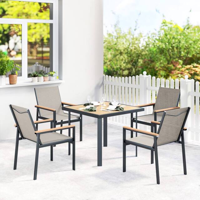 OUTSUNNY 5 Piece Garden Dining Set, Outdoor Table & 4 Chairs in Beige - Size: Small - image 1