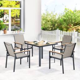 OUTSUNNY 5 Piece Garden Dining Set, Outdoor Table & 4 Chairs in Beige - Size: Small - thumbnail 1