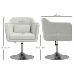 HOMCOM Stylish Retro Linen Swivel Tub Chair Steel Frame Cushion Seat in Cream - thumbnail 3