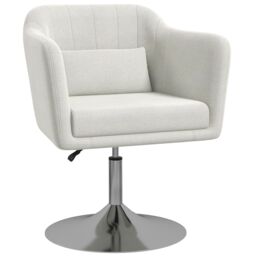 HOMCOM Stylish Retro Linen Swivel Tub Chair Steel Frame Cushion Seat in Cream - thumbnail 2