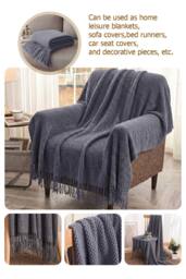 Garden Sanctuary 100% Acrylic Knitted Throw Blanket in Dark Grey - thumbnail 4