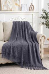 Garden Sanctuary 100% Acrylic Knitted Throw Blanket in Dark Grey - thumbnail 1
