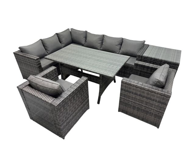 Fimous Outdoor PE Rattan Sofa Set with with Side Table in Dark Grey - image 1