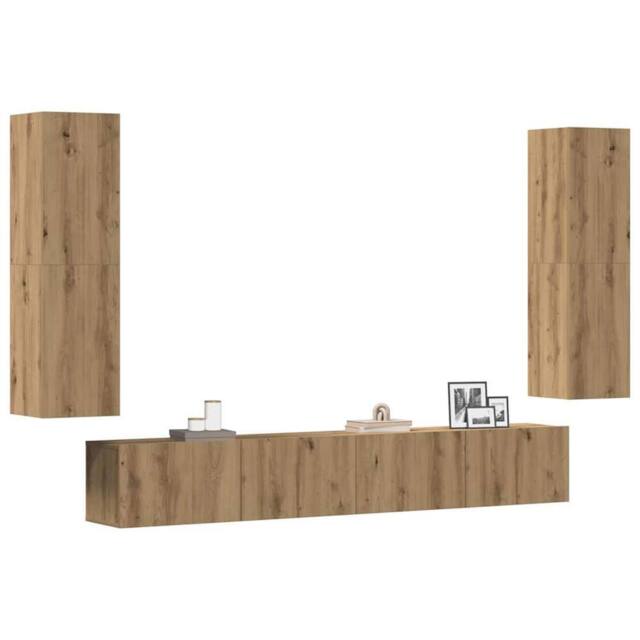 Berkfield Home Wall Mounted TV cabinets 4 pcs Artisan Oak Engineered Wood in Brown - image 1