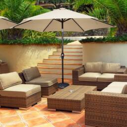 Costway 2.7M Outdoor Parasol 18 Solar Power LED Lights Patio Umbrella with Tilt Crank Handle Beige - thumbnail 4