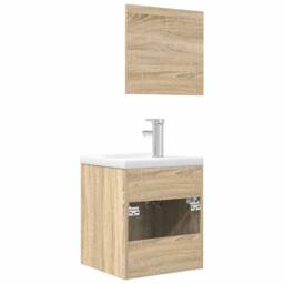 Berkfield Home 3 Piece Bathroom Furniture Set Sonoma Oak Engineered Wood in Light Tan - thumbnail 7