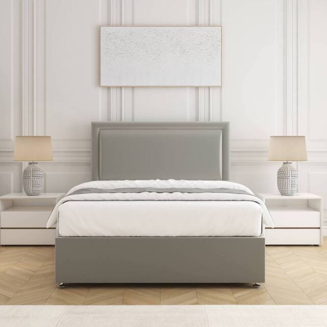 "BSSPOKE Ella Divan Bed Set Plush Velvet 24"" Headboard & Mattress No Drawers in Silver - Size: Single" - image 1