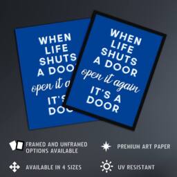 "Artery8 When Life Shuts A Door Open It Again Blue Funny Wall Art Print - Size: W12"" x H16""" - thumbnail 2