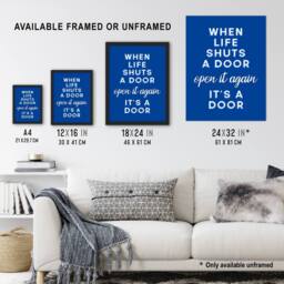 "Artery8 When Life Shuts A Door Open It Again Blue Funny Wall Art Print - Size: W12"" x H16""" - thumbnail 3