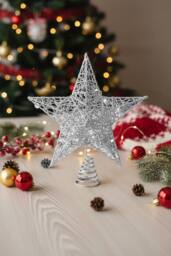 Decorative Star Shaped Glitter Christmas Tree Top with LED Lights in Silver - thumbnail 2