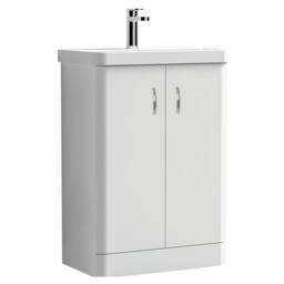 Balterley Handsacre Contemporary 2 Door Vanity Basin Unit, Gloss White, 600mm in White - thumbnail 1