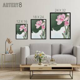 "Artery8 Blooming Lotus Flowers Framed Canvas Wall Art Print Ohara Koson in Green - Size: W12"" x H16""" - thumbnail 4