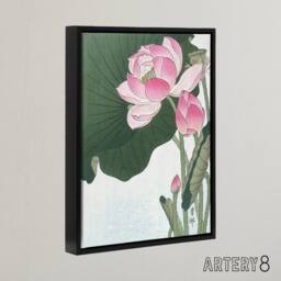 "Artery8 Blooming Lotus Flowers Framed Canvas Wall Art Print Ohara Koson in Green - Size: W12"" x H16""" - thumbnail 2